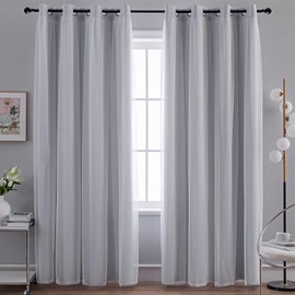 Anytime Home Curtains Blackout and Sheer Layered Solid Window Curtain Panel Pair with Grommet Top, 52Wx84L,Greyish White