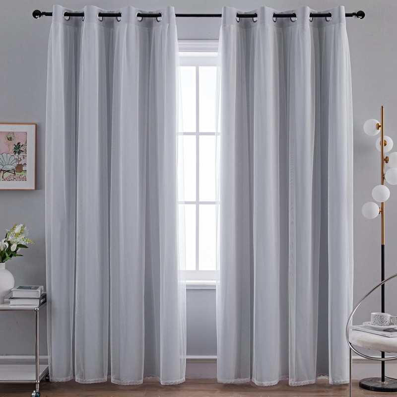 Anytime Home Curtains Blackout and Sheer Layered Solid Window Curtain
