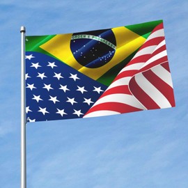 Flag of Brazil and USA Flag 3x5 Ft Single Sided Vivid Color and UV Fade Resistant Flags for Outdoor House Room