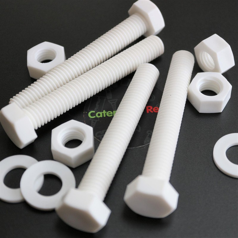 10 x White Hexagon Head Screws Polypropylene (PP) Plastic Nuts,