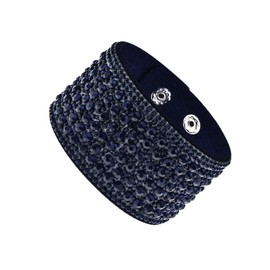 Caiyao Boho Bangle Leather Bracelet for Women Rhinestone Bangle Bracelet for Teen Wide Edge Bracelet Leather Wrap Cuff Bracelet-deep blue