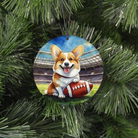 Corgi Christmas Ornament - Dog and Football Design With Watercolor Style Effect - 2024 Acrylic Decoration For Tree - Unique Corgi Gift and Sports Home Decor