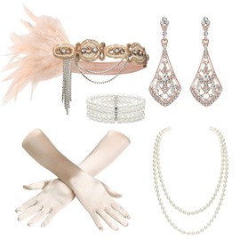 BABEYOND 1920s Flapper Accessories Gatsby Costume Accessories Set 20s Flapper Headband Pearl Necklace Gloves