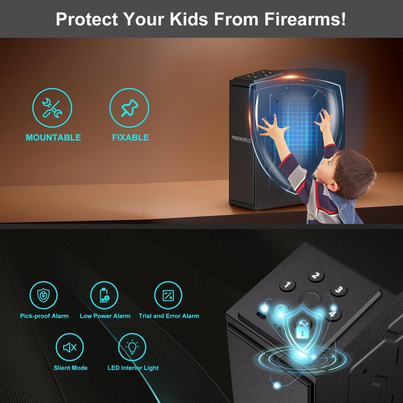 PINEWORLD Gun Safe For Handgun, Biometric Slider Bedside Handgun Safe,