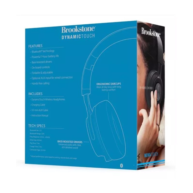 Brookstone Nova Touch Wireless Headphones 10 Hours Talk Playtime Bluetooth