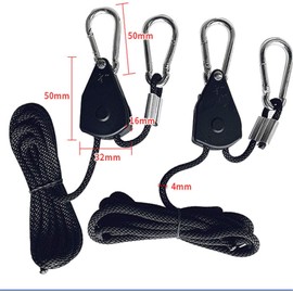 Grow Light Rope Hanger 2Pairs， Adjustable Rope Ratchet Hangers 150 Lbs per Pair with Stainless Steel 2.5" S Hook