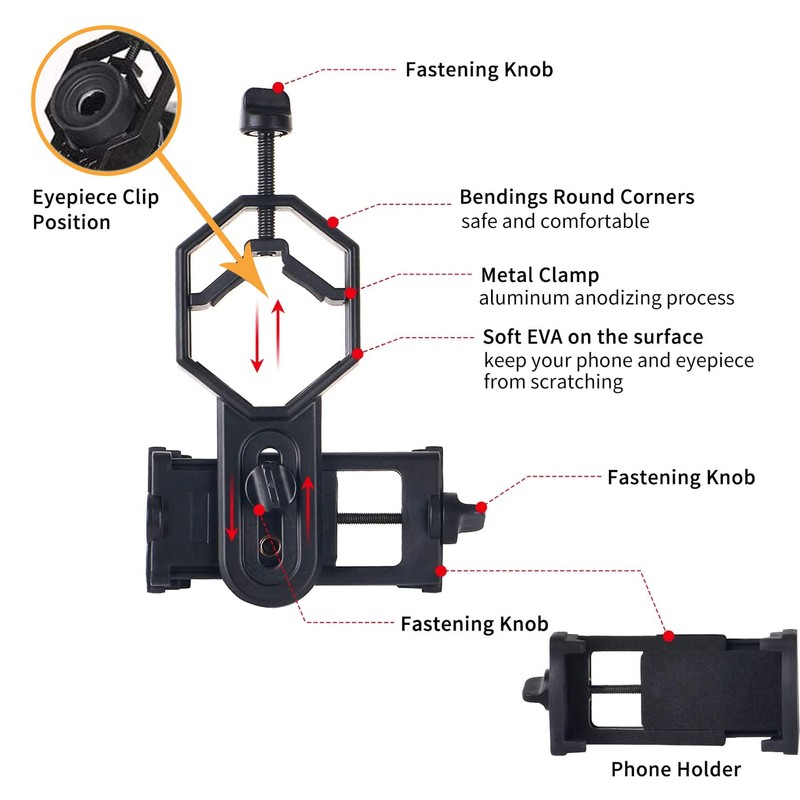 TRAMILY Universal Phone Adapter Mount - Compatible Binoculars, Monocular Spotting