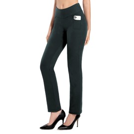 MOVE BEYOND Buttery Soft Women's Straight Leg Yoga Pants with 4 Pockets Tummy Control Workout Work Pants，Grey, L
