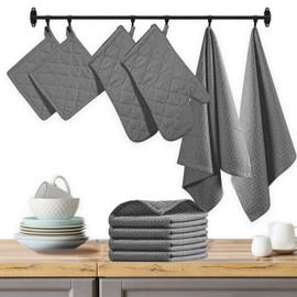 Native Fab 10-Piece Kitchen Set - 100% Cotton, Includes Dishcloths, Dish Towels, Oven Mitts, Potholders, Heat Resistant & Durable, Ideal for Baking, Cooking, and Everyday Kitchen Tasks - Grey
