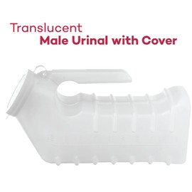 Dealmed Male Urinal with Attached Cover – Portable Urinals for Men with Translucent Receptacle, Shields Odors and Avoids Spills, 1 Ounce Increments Up to 1000 cc