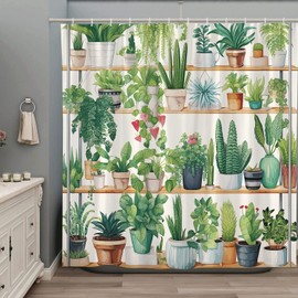 ZZYSKS Tropical Green Plant Shower Curtain Boho Floral Flower Leaves Cactus Succulent Botanical Spring Nature Garden Landscape Bathroom Set Decor Polyester Fabric with Hooks 70Wx70H Inch