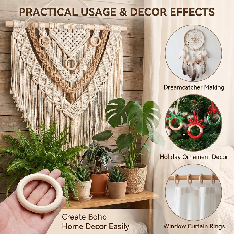 12Pcs Unfinished Wooden Rings 2.7 Inch