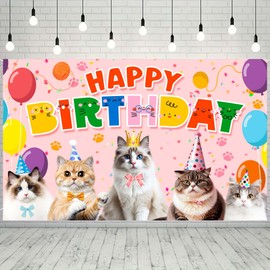 Cat Party Decorations - 71'' x 43'' Cat Birthday Backdrop/Cat Party Background for Cat Themed Birthday Decorations