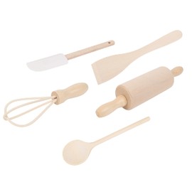 REDECKER Miniature Baking Essentials Starter Set: Handcrafted Untreated Beechwood Cooking Utensils - Real Cooking Set with Five Miniature-Sized tools - Ideal for Montessori Kitchen Cooking