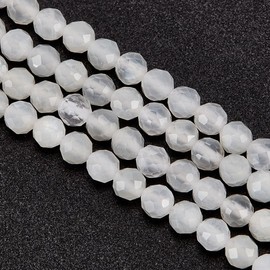 OLYCRAFT Approx. 91 Pieces 4 mm Natural Faceted Gemstone Beads 0.7 mm Hole White Moonstone Beads Round Stone Beads Loose Gemstone Beads for Bracelet Necklace Earrings Jewellery Making DIY Crafts