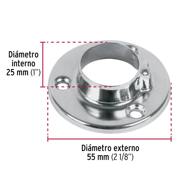 Hermex BTR-3 Brida cromada para tubo redondo de closet, color,