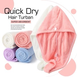 Haomye Super Absorbent Hair Towel Wrap Hair Drying Towel with Button Microfiber Quick Dry Hair Turban for Women and Girls 2Pcs (Pink&Beige)