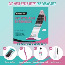 Lash Extension Kit 84Pcs Lash Clusters Lash Bond and Seal Eyelash Remover and Lash Applicator for Diy Lash Extension Kit at Home (84pcs,Feather,D-Mix8-16mm kit)