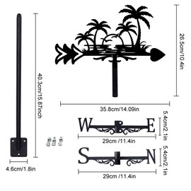 SUPERDANT Sunset by the Sea Weather Vane for Roof Seafront Metal Weathervane Coconut Tree and Seagull Wind Vanes for Sheds Black Wind Direction Indicator for Farmhouse Yard Farm Shed Garden Decoration