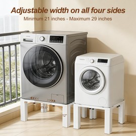 Adjustable Washer Dryer Pedestal, 12” Heavy Duty Stand (1200 lbs), 21”-29” Universal Fit Laundry Riser with Anti-Vibration Pads, Stainless Steel Base for Washing Machine, Dryer, Refrigerator