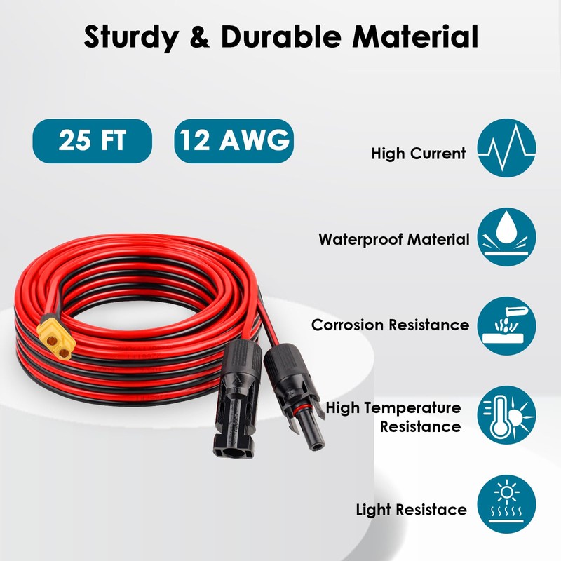 MOOKEERF Solar to XT60 Charge Extension Cable 25FT 12AWG XT60
