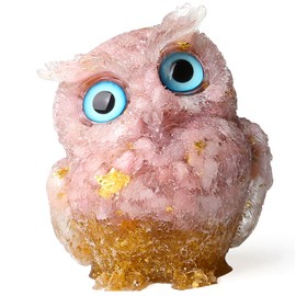 YATOJUZI 2.4" Owl Decor Gradient Pink Cute Owl Statue Figurines Sculpture Healing Crystals Natural Crystal Stones Hand-Carved Gemstones Spiritual Energy Reiki Home Room Decoration Gifts for Women