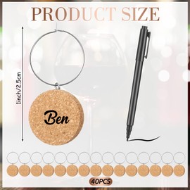 Tondiamo 40 Pcs DIY Wine Charms for Glasses 1 Inch Acrylic Cork Drink Rings Tags Wine Charms with Marker Pen for Stem Glasses Cocktail Champagne Wedding Wine Tasting Party Favors