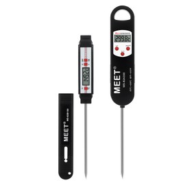 MEET MS-82A300-B150 2pcs Instant Read Digital Multifunction Thermometer for Cooking, LCD Display Thermometer for Food, Foldable or Slim with 10cm Stainless Steel Sensor Probe for BBQ & Baking etc.