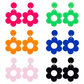 ANATTASOUL 6 Paar 6 Farben Acryl-Blumenohrringe Für Frauen, Bunte Gänseblümchen-Hohlohrringe, Rosa Blumenohrringe, Vintage-Harz-Blumenohrringe, Modeschmuck, Kostümparty, Geburtstagsgeschenk