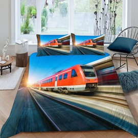 Bed Linen 135 x 200 cm Boys Girls Train Railway Bed Linen 135 x 200 cm Children's Summer Winter Microfibre Bed Set Electric Locomotive Train Bed Linen Set with 2 Pillowcases 80 x 80 cm