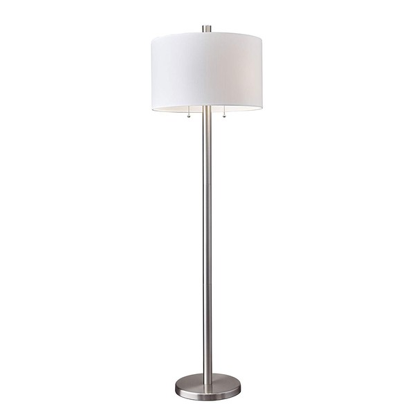 Adesso 4067-22 Boulevard Floor Lamp, 61 in, 2 x 100 W Incandescent/26W CFL, Brushed Steel Finish, 1 Tall Lamp