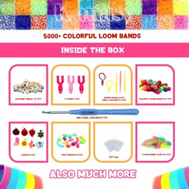 k-masy Loom Bands Kit 5000 + Colorful Rubber Bands Loom Bands Kits for Girls Friendship Bracelet Making in 20 Unique Colors with Beads and Other Accessories in Beautiful Craft Storage Box
