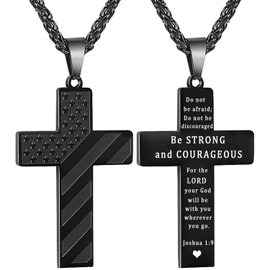 Waeceip American Flag Cross Necklace For Men Bible Verse Necklace Christian Graduation Gift For Him Son First Communion Gifts Baptism Gifts