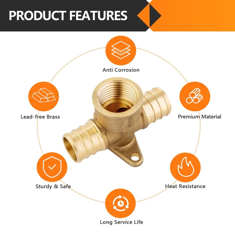 4-Pack HeSun Pex-b Fittings, 3/4" PEX x 3/4" PEX x