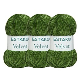 Estako Velvet (Paquete de 3 madejas) - Manta de chenilla amigurumi para ganchillo y tejer súper voluminosa, 3 x 100 gr (3 x 132 yardas) (1940 - zacate)