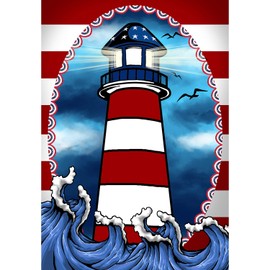 America Forever American Lighthouse Garden Flag - Patriotic Summer Nautical Birds Sea Flag - Yard Outdoor Decorative Double Sided Flag - 12.5 x 18 Inches