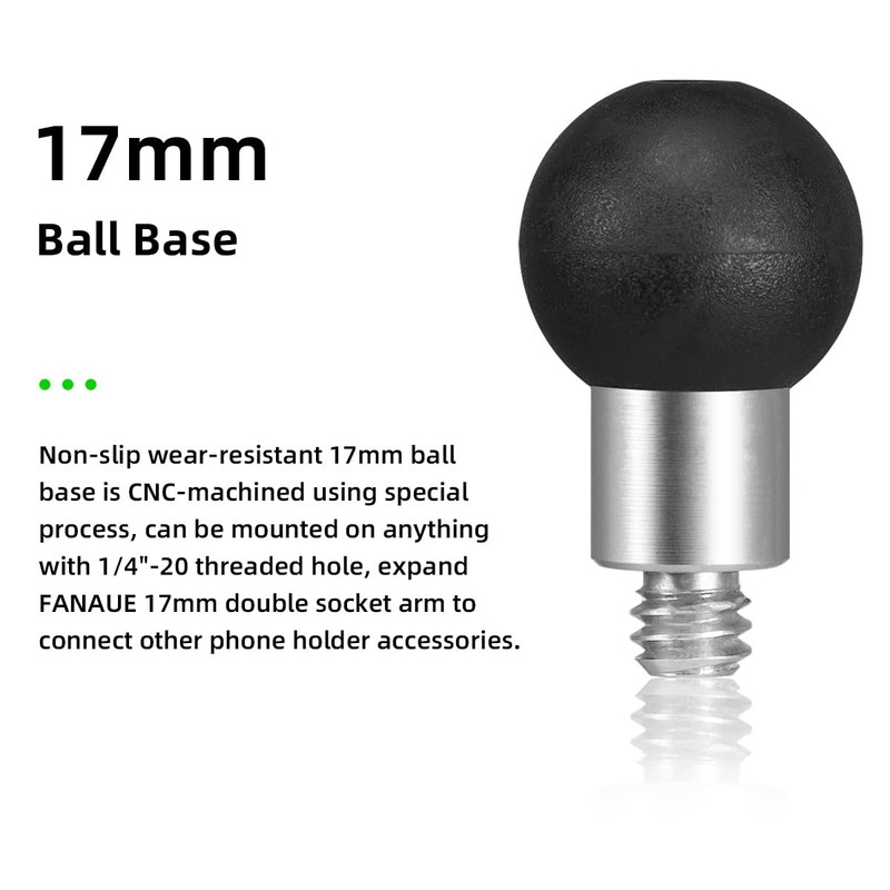 FANAUE Aluminum 17mm Ball Head Adapter with 1/4 inch Thread,