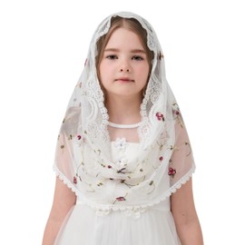 YuRongsxt Infinity Veil for Girls - Rose Embroidered Lace Infinity Chapel Veils | Head Cover for Holy Communion, Religious Ceremony Accessories K3 (Rose Infinity)