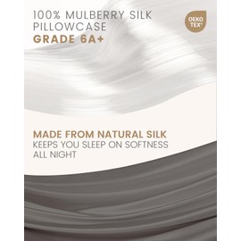 THXSILK Silk Pillowcase 100% Pure Mulberry Silk, 6A+ High-Grade Fibers Silk Pillowcase for Hair and Skin, King Size 20"x36" Silk Pillow Case with Hidden Zipper - Dark Grey