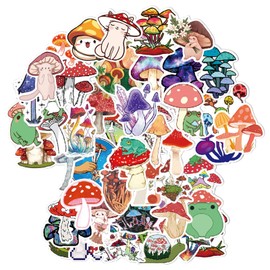 50 Pcs Mushroom Stickers, Cute Cartoon Waterproof Stickers Mushroom Graffiti Sticker, Kawaii Stickers, Aesthetic Vinyl Decals for Laptop, Skateboard, Water Bottles, Computer, Phone, Guitar