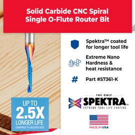 Amana Tool 57361-K Spektra Coated SC Spiral O Single Flute Improved Surface Finish Plastic Cutting 1/8 D x 3/4 CH x 1/4 SHK x 2-1/2 Inch Long Up-Cut CNC Router Bit with Mirror Finish