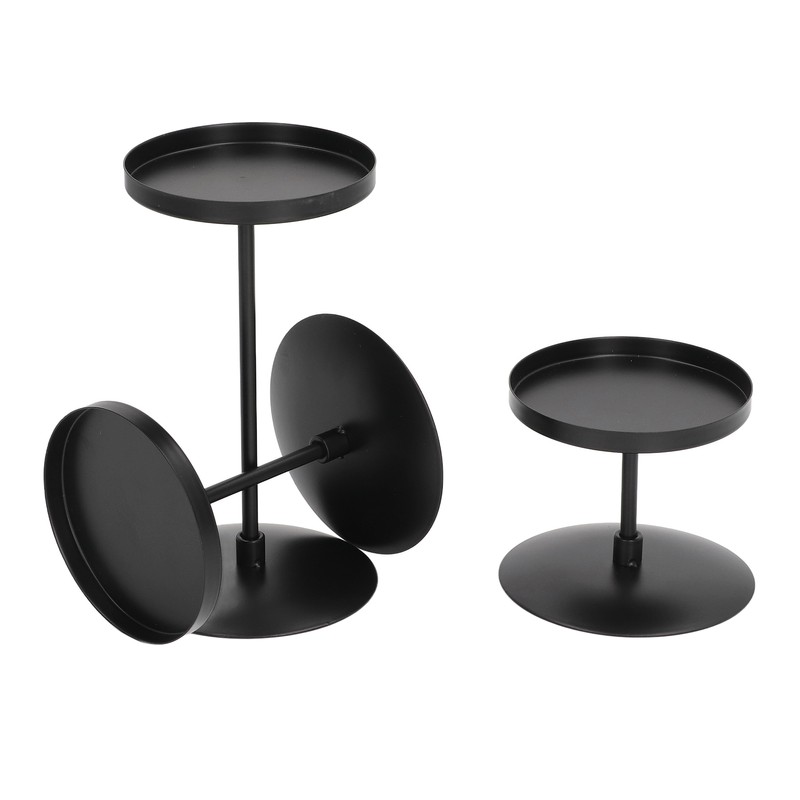 3pcs Pillar Candle Holder Black Double Sided Black Piano Paint