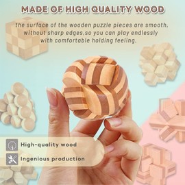 WishesMar 9 Pcs Wooden Brain Teaser Puzzles Set Logic Mind Educational Toy - Assembly Disentanglement Puzzles Interlocking Lock Games Gift for Kids and Adults - Set #1