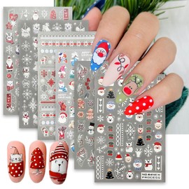 6 Sheets Colorful Christmas Cartoon Snowflakes Nail Art Stickers Decals 3D Self-Adhesive Xmas Snowman Pegatinas Uñas Santa Claus Nail Supplies Nail Art Design Decoration for Women Girls Manicure DIY