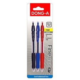 Dong-A Fine-Tech RT Gel Ink Roller Ball Pens, 0.3mm, Assorted Colors, 3-Pack