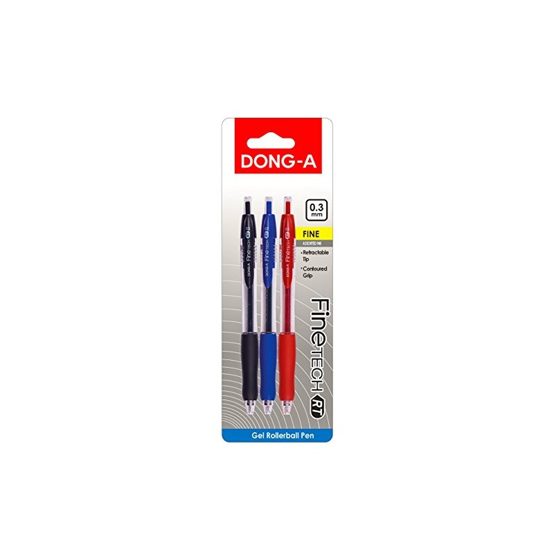 Dong-A Fine-Tech RT Gel Ink Roller Ball Pens, 0.3mm, Assorted