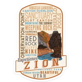 Die Cut Sticker Zion National Park, Utah, Experience Zion, Typography, Contour Vinyl Sticker 1 to 3 inches (Waterproof Decal for Cars, Water Bottles, Laptops, Coolers), Small