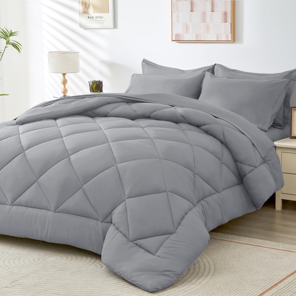 HEVUMYI Light Grey Full Comforter Set - 7-Piece All Season