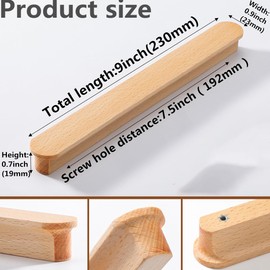 SYZOW Pack of 6 Wooden Cabinet Handles, Wooden Handles for Cupboards, Hole Spacing 192 mm, for Kitchen Furniture Drawers and Wooden Handles, Chest of Drawers