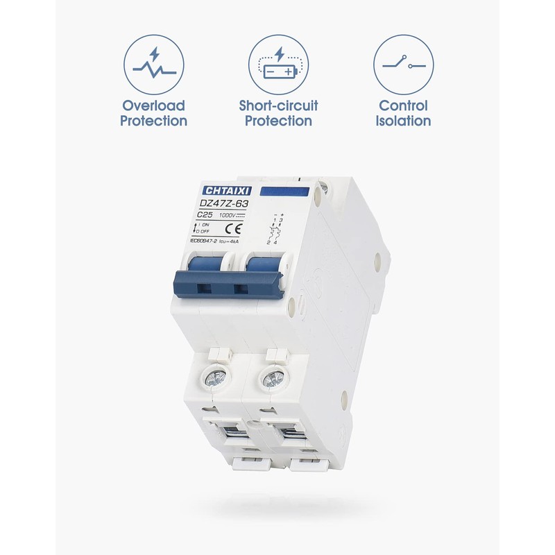 CHTAIXI DC Miniature Circuit Breaker, 2 Pole 1000V 25 Amp